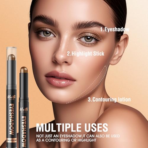 LANGMANNI 8Colors Dual-Ended Cream Eyeshadow Stick Set ? Silky Smooth, Waterproof & Transfer-Proof, Built-in Blender Brush, All-Day Matte & Shimmer Wear Eye Makeup(#A)