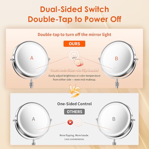 Makeup Mirror, 1X/30X Magnification with 3 Level LED Lights, 5000 mAh Rechargeable Double Sided 9¡± Magnifying Mirror with 360¡Æ Rotation, Perfect for Precision Grooming and Makeup, Women Gift
