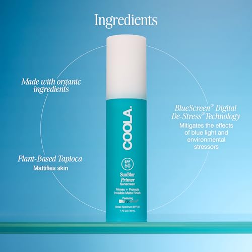 COOLA SunBlur Makeup Primer with SPF 50, Matte Finish, Sets Makeup for 8 Hour Wear, Dermatologist Tested Sunscreen, Paraben Free, Vegan, 1.0 Fl Oz