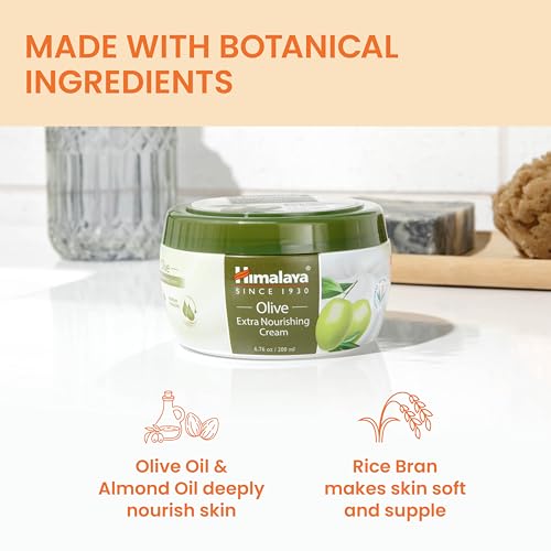 Himalaya Olive Extra Nourishing Cream, with Olive Oil, Almond Oil, Vitamin E & Rice Bran for Deep Nourishment and Body Moisture, 6.76 fl oz (200 ml)