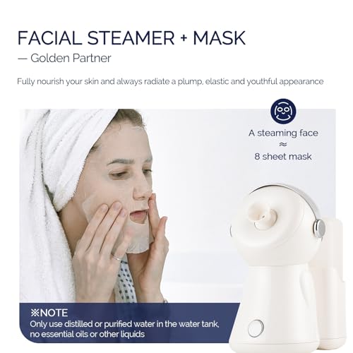 Facial Steamer,with 7 Colors Led Light,Face Steamer for Facial Deep Cleaning,Warm Mist Nano Ionic Steamer for Face Spa Kit,Face Humidifier,Facial Sauna Use at Home, Gift for Women（Rosegold with Light）