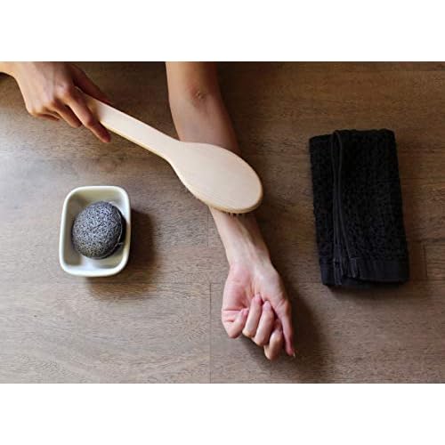 Japanese Body Brush for Bath or Dry Brushing, Exfoliation, Cellulite Treatment, Short Handle, Soft