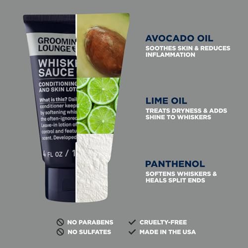 Grooming Lounge Whisker Sauce Beard Conditioner - Conditioning Beard and Skin Lotion - Eliminates Itching and Flaking - Enables Easy Combing and Styling - No Parabens - Cruelty Free - 4 oz