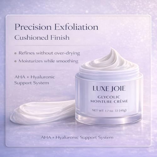 LuxeJoie Glycolic Moisture Creme ? Exfoliating Face Moisturizer with Glycolic Acid ? Lightweight Hydrating Cream for Smoother-Looking Skin ? 1.7 oz