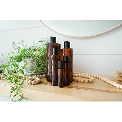 Plastic Amber Bottles (Pack of 12) - 8oz Amber Plastic Bottle with Screw Caps; Used as Reusable Shampoo Bottle, Lotion Bottles, Bottles for Travel and Body Wash Container