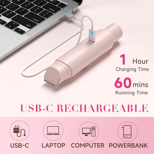 Bikini Trimmer for Women-Electric Razors for Women,Rechargeable Pubic Body Hair Trimmer,Waterproof Electric Shaver,Portable Lady Bikini Shaver for Legs, Body,Armpit, Facial, Gifts for Woman, Pink