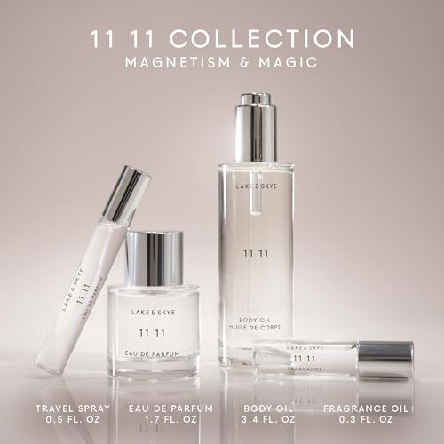 Lake & Skye 11 11 Body Oil Mini - Hydrating with Vitamin E & Sweet Almond Oil - Clean Skin Musk, Sheer & Uplifting Scent - 0.33 fl oz (10 ml)