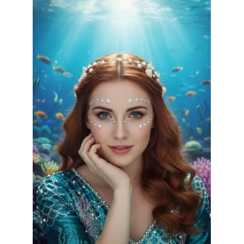 Crystal Face Stickers Star Mermaid Gems Sparkly Temporary Rhinestone Sticker Rave Party Accessories for Women and Girls (A)