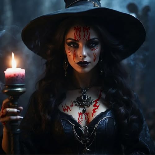 6 Sheets Flame Tattoo Stickers Decals Halloween Makeup Face Sticker for Women Men Body Dress Up Decoration Festival Party
