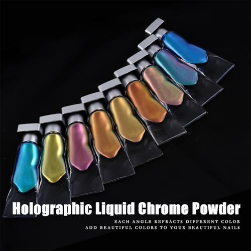 Liquid Holographic Powder Gradient Liquid Nail Aurora Powder Chrome Rainbow Mirror Effect Pigment High Gloss Metallic Gel Nail Polish for Home DIY Nail Salon Manicure 9 Colors