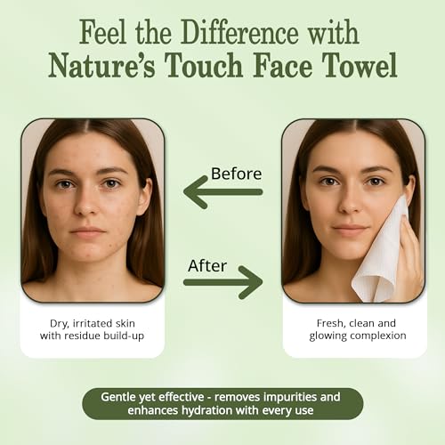 Nature¡¯s Touch Face Towels, Biodegradable Viscose, 100% USDA Biobased, Disposable Face Towelette, Ultra Soft, Vegan, OEKO-TEX Certified, Travel, Skincare, Beauty Routine Use, 10"x12", Pack of 1, 50 Ct
