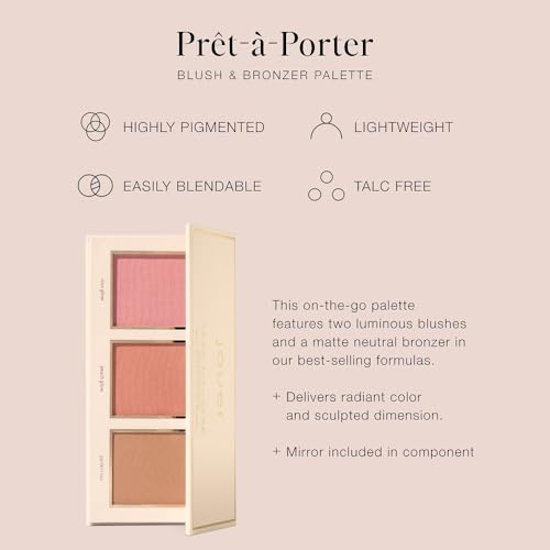 Jouer Pr?t-?-Porter Blush & Bronzer Palette - 2 Luminous Blushes + 1 Matte Bronzer, Travel-Friendly with Mirror, Talc-Free Formula, 0.42oz
