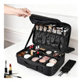 Greenfeather Travel Makeup Bag, Professional Cosmetic Train Case Organizer, Portable Travel Cosmetic Brush Bag Holder Makeup Artist Storage Box with Adjustable Dividers and Shoulder Strap, Black