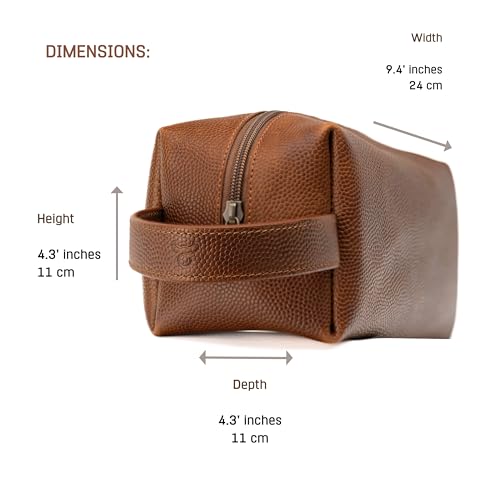 Leather Toiletry Bag for Men ? Water Resistant Travel Dopp Kit - Premium Full Grain Leather Cosmetic Case- Perfect Gifts for Him - Mens Toiletry Bag (Honey)