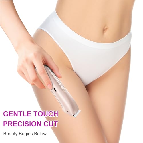 Bikini Trimmer for Women 2-in-1, Dual-Head Electric Razors for Women, IPX7 Waterproof Pubic Hair Trimmer, Facial & Body Electric Shaver, USB Rechargeable, LED Display, Rose Gold