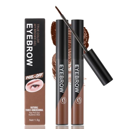 Temporary Peel Off Brow Gel - Last Up to 3 Days Wear Waterproof Eyebrow Gel, Natural Finish Brow Peel Off Gel with Smudge-Proof for Fuller & Defined Looking Brows(2 PCS Dark Brown)