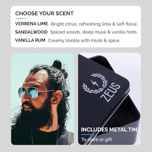 ZEUS Beard Care Starter Kit for Men, Natural Shampoo, Conditioner & Refined Oil, Soften, Hydrate & Strengthen Thick Facial Hair (Made in USA) Vanilla Rum
