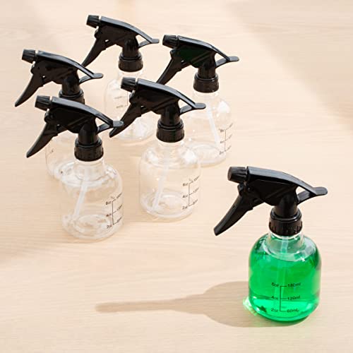 Youngever 6 Pack Empty Plastic Spray Bottles, Spray Bottles for Hair and Cleaning Solutions, 3 Clear and 3 Black Colors (8 Ounce)