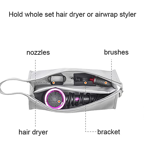 PU Leather Travel Case Storage Bag Protective Case for Dyson Supersonic Hair Dryer and Airwrap Styler (Silver)