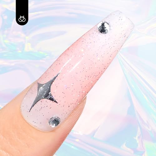 beetles Gel Polish Glitter Top coat Gel Polish 15ml Reflective Silver Mix Glitter Shiny Gel Nail Polish No Wipe Uv Gel Top Coat Nail Decoration Nail Art Sparkle Manicure DIY Home Salon