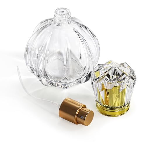 Foraineam 6 Pack 50ML / 1.7oz Glass Spray Bottles Pumpkin Shape Refillable Fine Mist Spray Perfume Bottle, Empty Crystal Glass Fragrance Atomizer Bottle with Droppers and Funnels
