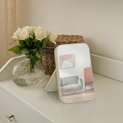 10Pcs Table Desk Vanity Makeup Mirror, 8-Inch Simple Portable Travel Mirror with Stand, Standing and Wall Hanging Dual-use Beige