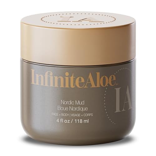 InfiniteAloe Nordic Mud Face Mask Skin Care Treatment, Peat + Charcoal + Aloe Vera + HA Combined, Suitable for All Skin Types - 4oz.