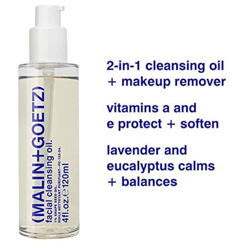 MALIN+GOETZ Facial Cleansing Oil | Cleanser with Grapeseed, Avocado + Olive Oils | Removes Makeup + Impurities | Nourishes with Lavender, Eucalyptus + Vitamins A + E | Vegan + Cruelty-Free (4 Fl Oz.)