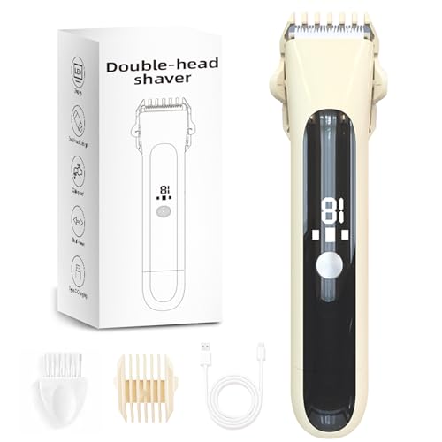 Bikini Trimmer for Women,2 in 1 Dual Head Bikini Shaver & Body Shaver,Cordless & Waterproof Electric Bikini Trimmer for Women, Painless Hair Removal with Silky Glow Finish,New Beige