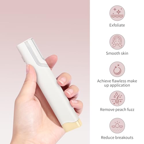 Sonic Dermaplaning Tool For Face - Painless Facial Hair Removal For Women,Anti-Nick Exfoliator For Sensitive Skin,Blades With A Protective Microblade System(Beginner Friendly)10refill Blades