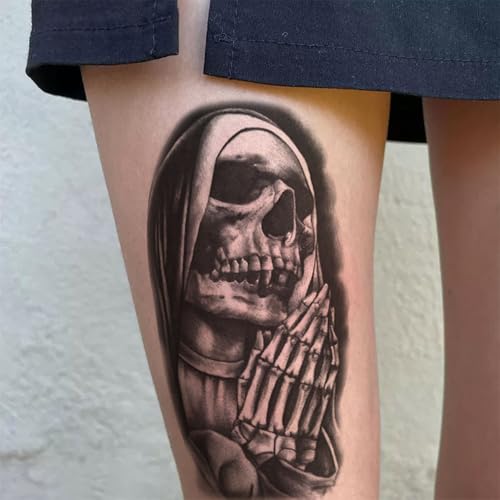 2 Sheets Temporary Tattoos Stickers Sister Skull Religion Old School Designs For Men Waterproof Arm Leg Fake Body Art, Gym & Parties Bold Masculine Decals