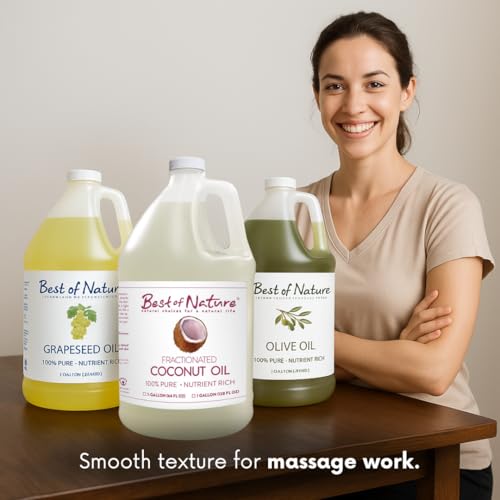 Best of Nature 100% Pure Olive Massage & Body Oil - Cold Pressed, Unscented Moisturizer for Skin & Hair, Bath Oil, Half Gallon (64 fl oz)
