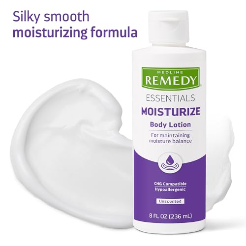 Medline Remedy Essential Moisturizing Body Lotion (8 oz Bottle), 36 Count, Unscented, Hydrating, Soothing For Dry Skin, Smooths & Softens, Non-Greasy, Hypoallergenic, Men, Women, Elderly
