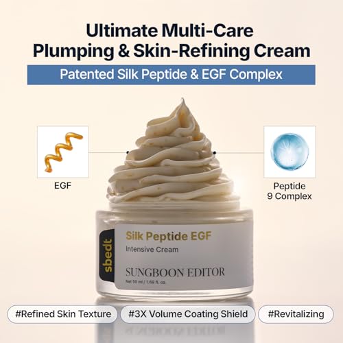 SUNGBOON EDITOR Silk Peptide EGF Cream with Copper Peptides, Volufiline & Patented Peptide Complex | Face Moisturizer for Fine Lines & Dry Skin, Firm-looking & Hydration | Korean Skin Care 1.69fl oz