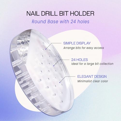 PANA Round Transparent Acrylic Nail Drill Bit Holder Display Organizer Stand - Carbide Bit Storage Mount For Manicure Tools Nail Salon - 12 Holes Clear (Drill Bits Not Included)