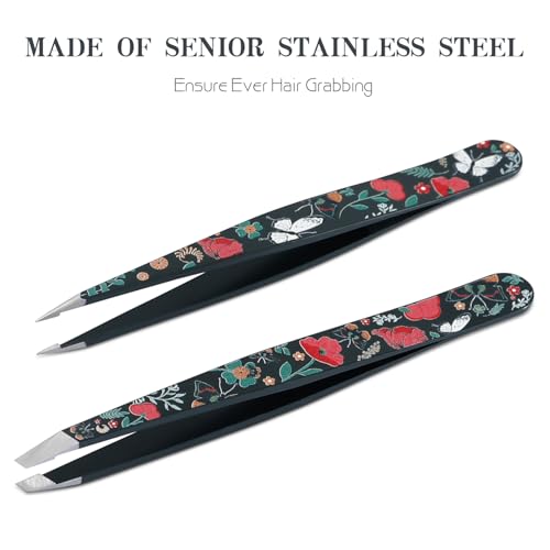 Tweezers - Pointed Slant Tweezer Set - Precision Tweezers for Women and Men Facial Hair, 420 Stainless Steel Pointed Slant Tweezers for Any Unwanted Hair; Ingrown Hair & Eyebrows, Includes Travel Case