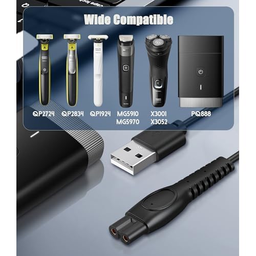 3 Packs 5V USB Charger Compatible with Philips One Blade 360 ??QP2834 QP2824 QP4631, QP1924, One Blade Pro 360 QP6552 QP6652, MG7962 MG7950, S5898 Electric Shaver Trimmer Charging Cable [5V]