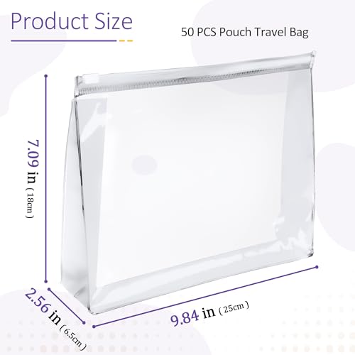 50 Pcs Clear Makeup Bag Travel Toiletry Organizer Zipper Pouches, 9.84 x 7.09 Inches Cosmetic Sorting Bag Waterproof Zipper Organizer, Vacation Swimsuit Bikini Organizer Bags