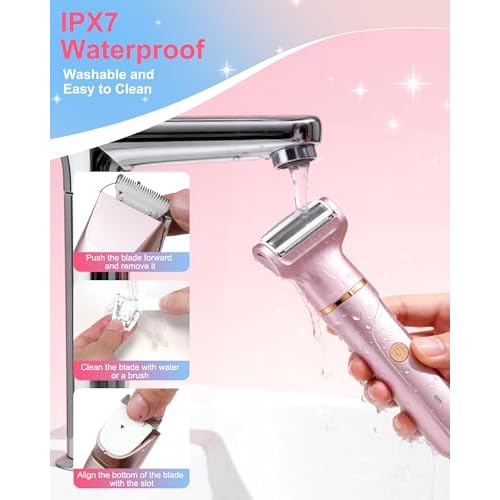 Bikini Trimmer for Women, 3-in-1 Electric Razors for Women with Ceramic Blades & IPX7 Waterproof Design - Rechargeable Cordless Electric Shaver for Lady for Legs, Underarms, Face & Bikini Line