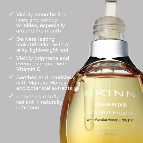 SKINN Anti-Aging Luminous Face Oil for Sensitive Dry & Mature Skin - Lightweight, Non-Greasy Facial Oil Reduces Fine Lines & Wrinkles - Manuka Honey & Vitamin C - Moisturizing Oil for Deep Hydration