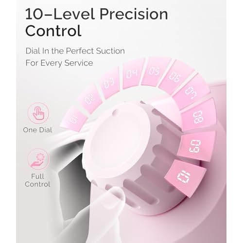 L'UGX Rechargeable Nail Dust Collector Profesional ? Compact Dust Collector Nail Tech with Strong Suction, 10-Speed Turbo Fan, LED Display Nail Dust Cleaner for Home & Salon Use -Pink
