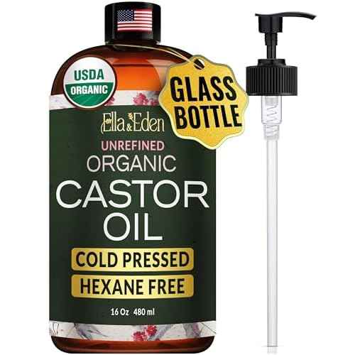 Ella & Eden Castor Oil Organic ? Cold Pressed Hexane-Free Unrefined Glass Bottle - For Hair Growth, Face, Skin - USDA Certified 100% Pure ? 16 Fl Oz