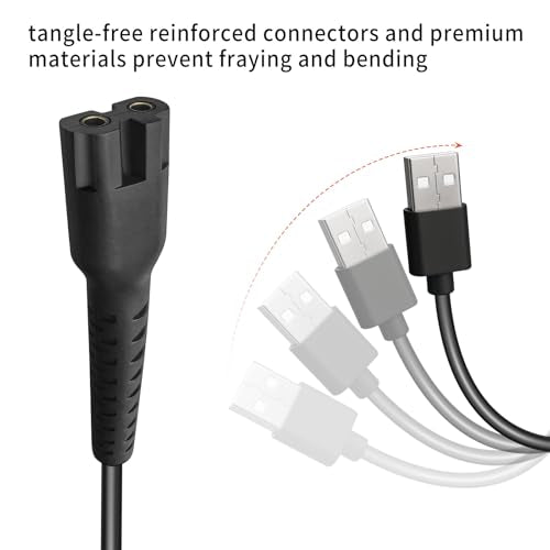 2-Pin USB 6.5 Foot Extra Long Charger Cable for Wahl Magic Clip Senior Sterling-4 Detailer Lithium-Ion Professional Hair Clipper Replacement Power Cord for Wahl 8164 Finale and 8173 Vanish Razors