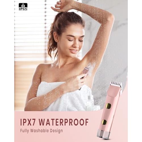 2-in-1 Bikini Trimmer for Women, IPX7 Waterproof Electric Shaver, Body Hair Trimmer & Electric Razor for Face, Lips, Pubic Area, Legs, Pink