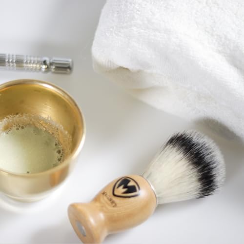 MAGNET Magnetic Shaving Brush for Face and Beard, Wood Handle with a Metal Plate for hanging dry upside down, a Brush Stand Free