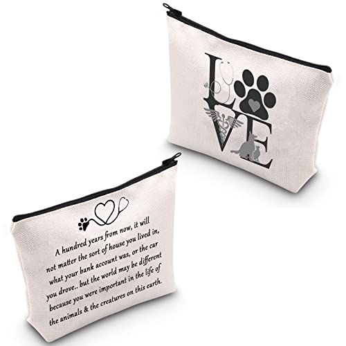 POFULL Veterinarian Gift Vet Tech Appreciation Gift Vet Doctor Nurse Zipper Pouch Makeup Bag (A hundred years bag)