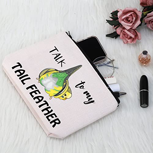 G2TUP Budgie Gift Talk To My Tail Feather Makeup Bag Budgie Lover Cosmetic Bag Budgie Mom Gift Parakeet Lover Gift Bird Watcher Zipper Travel Bag (Talk To My Tail Feather White Bag)