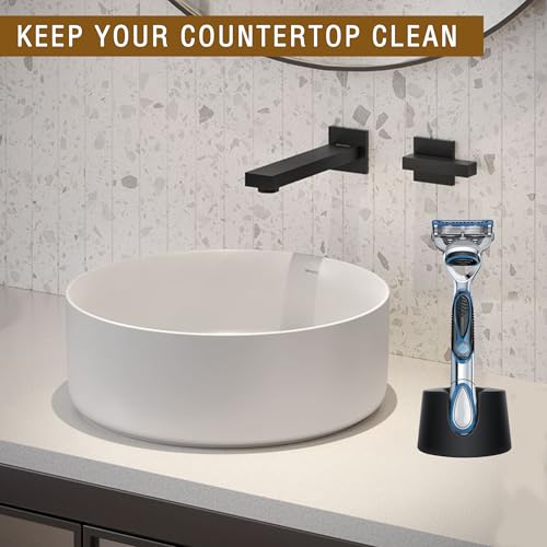 2 Pcs Razor Holder Stand Compatible With Gillette Razor,Safety Razor Alloy Stand For Men,Shaver Organizer Holders Keep Razor Straight,Drain Shaving Base For Bathroom Countertops Accessory,Black