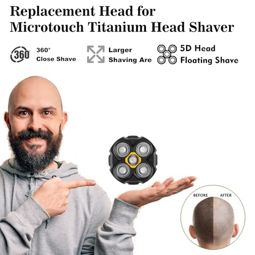 1 Pack Head Shaver Replacement Heads Compatible with Microtouch Titanium Head Shaver,Hypoallergenic Wet/Dry Shaving for Blad Men