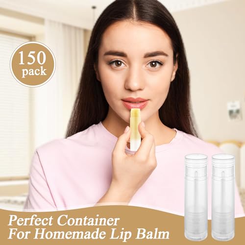 150 Pcs 5.5g Twist-up Lip Balm Tubes,Empty Plastic Chapstick Containers Rotatable Deodorant Sample Containers for DIY Lipsticks,Lip Gloss,Homemade Solid Perfume,Suitable for Filling Tray,Clear